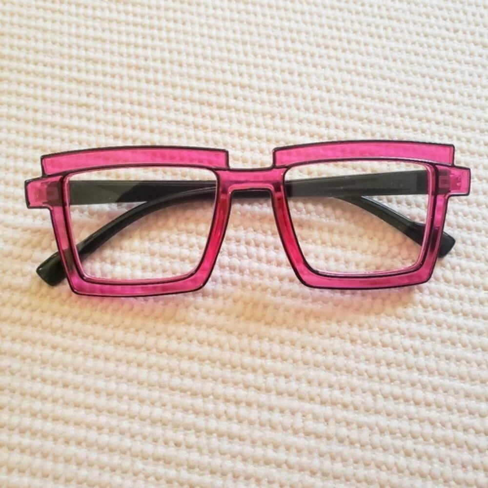 NEW Party Funky Rectangular Eyeglasses Frames Neon Pink Purple Anime SET OF 2